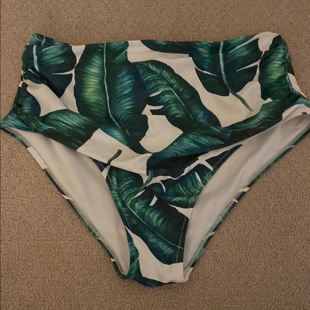 Tropical Leaf Print High-Waisted Bikini Bottom